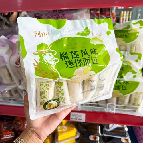 HESHAN Ông Già Mini – Bánh mì sữa chua sầu riêng 360g, bịch 20 gói
