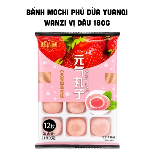 Mochi Yuanqi Wanzi phủ dừa vị dâu, gói 180g