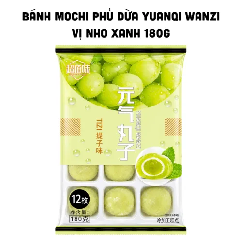 Yuanqi Wanzi Bánh Mochi Vị Nho Xanh Phủ Dừa 180g