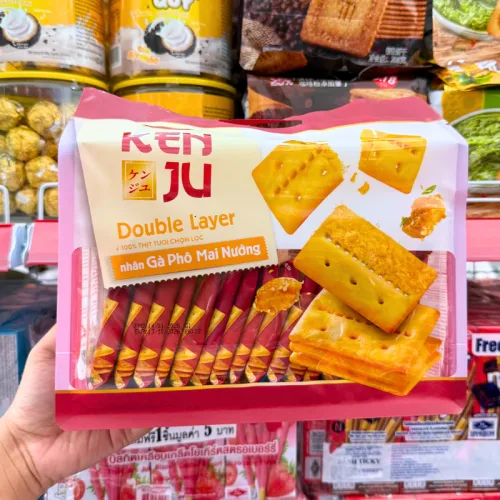 Bánh quy Kenju nhân gà nướng phô mai 2 lớp, túi 216g gồm 16 gói