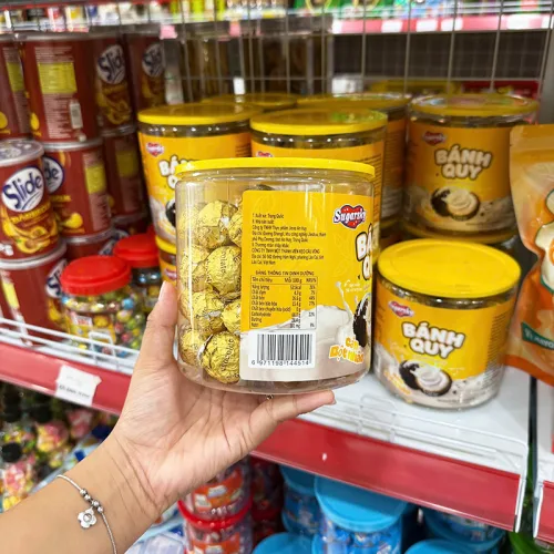 Bánh quy Sugarsky nhân socola nổ cắn bột nhão 500g, hộp vàng