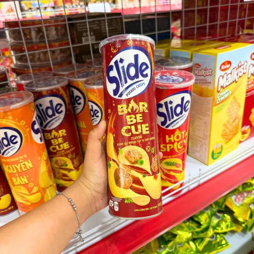 Chuyên sỉ bánh Snack Khoai Tây Lát Slide Vị Thịt Nướng - Bánh Slide Khoai Tây Màu Nâu 145Gr (Hộp To)