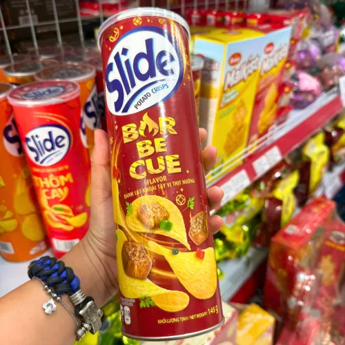 Chuyên sỉ bánh Snack Khoai Tây Lát Slide Vị Thịt Nướng - Bánh Slide Khoai Tây Màu Nâu 145Gr (Hộp To)