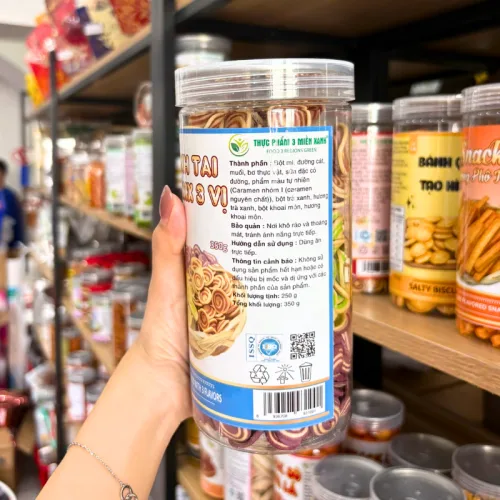 Bánh tai heo hũ pet 350g, mix 3 vị Caramel, Khoai Môn, Trà Xanh