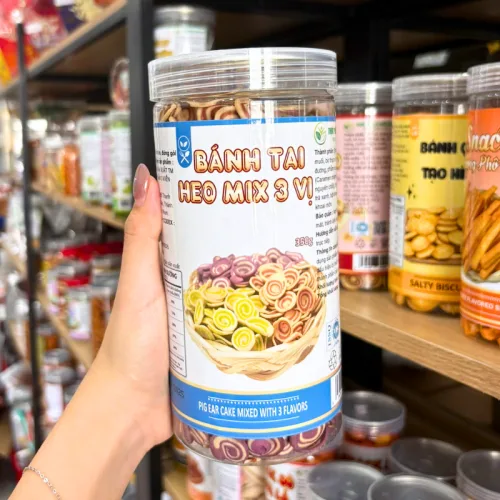 Bánh tai heo hũ pet 350g, mix 3 vị Caramel, Khoai Môn, Trà Xanh