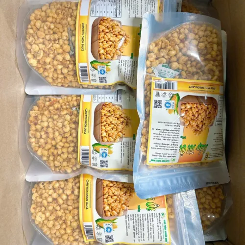 Snack bắp tỏi ớt thơm ngon, đóng gói túi zip 500g
