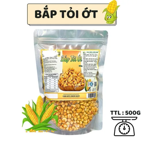 Snack bắp tỏi ớt thơm ngon, đóng gói túi zip 500g
