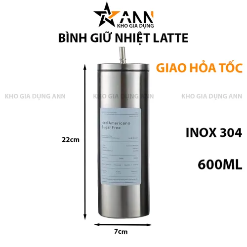Bình giữ nhiệt Iced Americano 600ml bằng inox 304, kèm ống hút
