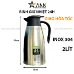 Bình đựng nước giữ nhiệt inox dung tích 2L, kích thước 31x15cm