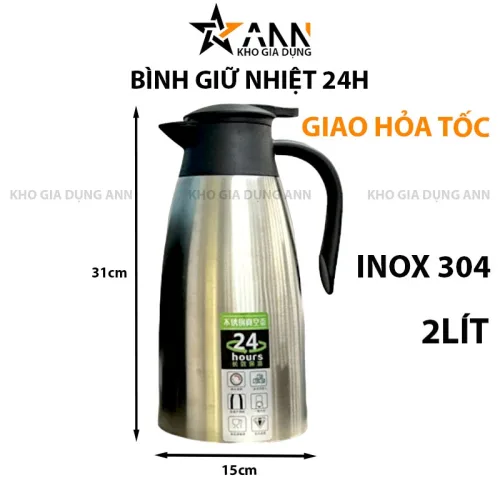 Bình đựng nước giữ nhiệt inox dung tích 2L, kích thước 31x15cm