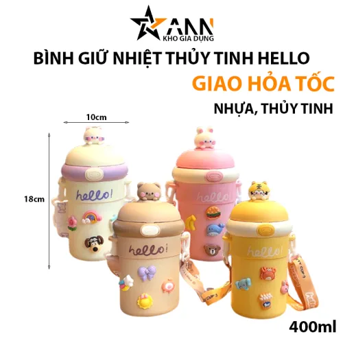Chuyên sỉ bình Giữ Nhiệt Thủy Tinh Hello 400ml