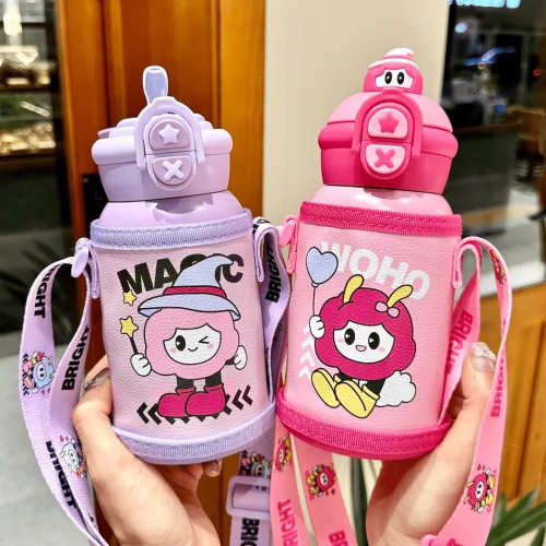 Chỗ sỉ bình Nước Giữ Nhiệt Cho Bé In Hoạt Hình Có Quai Đeo 450ml