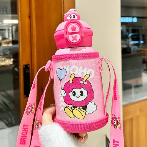 Chỗ sỉ bình Nước Giữ Nhiệt Cho Bé In Hoạt Hình Có Quai Đeo 450ml
