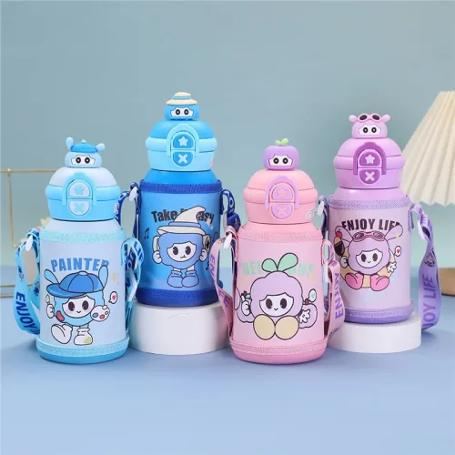 Chỗ sỉ bình Nước Giữ Nhiệt Cho Bé In Hoạt Hình Có Quai Đeo 450ml
