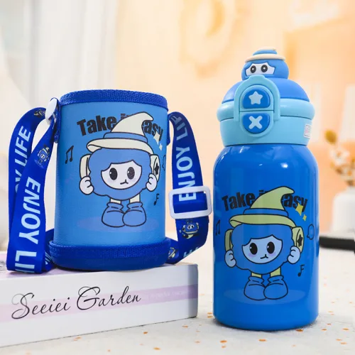 Chỗ sỉ bình Nước Giữ Nhiệt Cho Bé In Hoạt Hình Có Quai Đeo 450ml