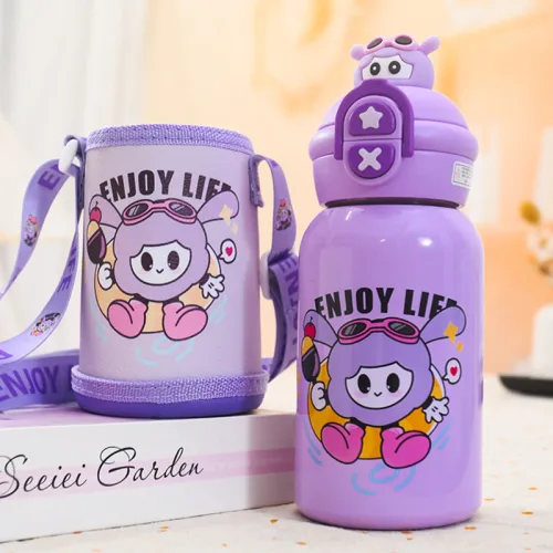 Chỗ sỉ bình Nước Giữ Nhiệt Cho Bé In Hoạt Hình Có Quai Đeo 450ml
