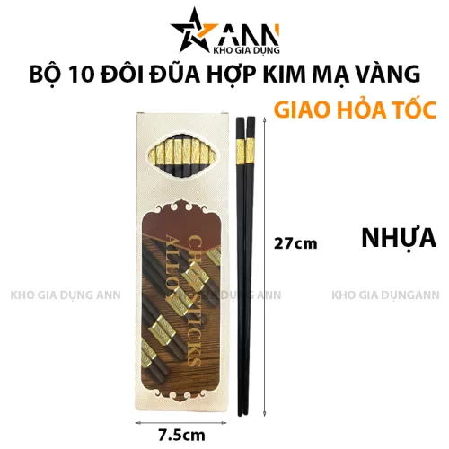 Chỗ sỉ bộ 10 Đôi Đũa Hợp Kim Mạ Vàng Cao Cấp 27x7.5cm