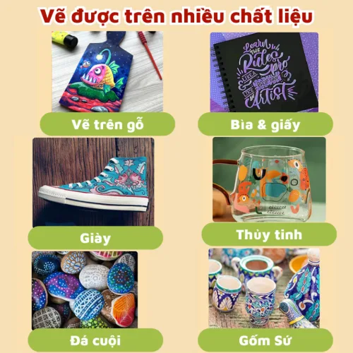 Nguồn hàng sỉ bộ 60 Màu Acrylic Vẽ Trên Mọi Chất Liệu Có Thể Vẽ Chồng Màu 20x14x3cm