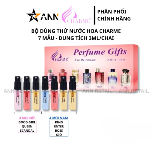 Bộ 7 Mẫu Nước Hoa Charme Dùng Thử, 3ml Mỗi Chai (4 Nam, 3 Nữ)