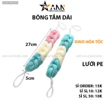 Bông tắm dài 3 màu tạo bọt, kích thước 27 x 5 cm