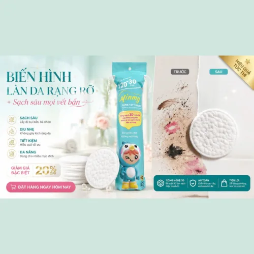 Shop sỉ bông Tẩy Trang Minmy Xanh 130 + 20 Miếng