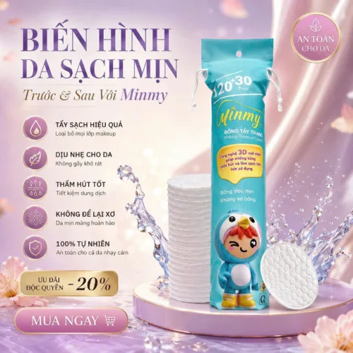 Shop sỉ bông Tẩy Trang Minmy Xanh 130 + 20 Miếng