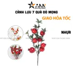 Cành lựu giả 7 trái mọng đỏ cắm bình trang trí