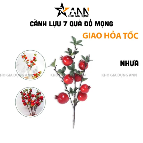 Cành lựu giả 7 trái mọng đỏ cắm bình trang trí