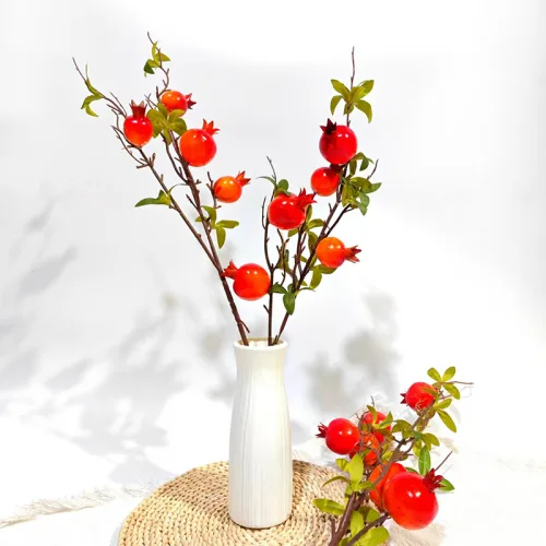 Cành lựu giả 7 trái mọng đỏ cắm bình trang trí