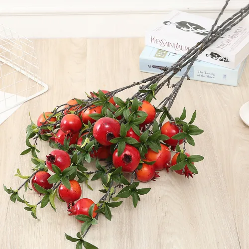 Cành lựu giả 7 trái mọng đỏ cắm bình trang trí