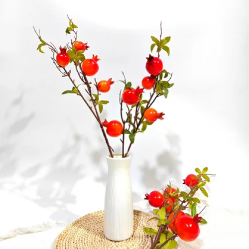 Cành lựu giả 7 trái mọng đỏ cắm bình trang trí