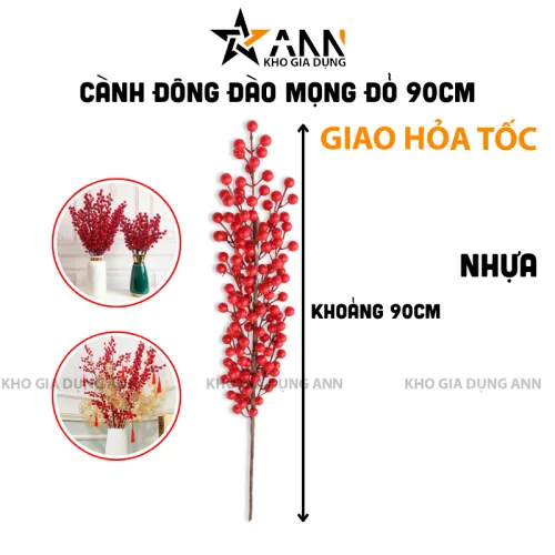 Chỗ sỉ 1 Cành Đông Đào 12 Nhánh Trái Mọng Đỏ Dài 90cm