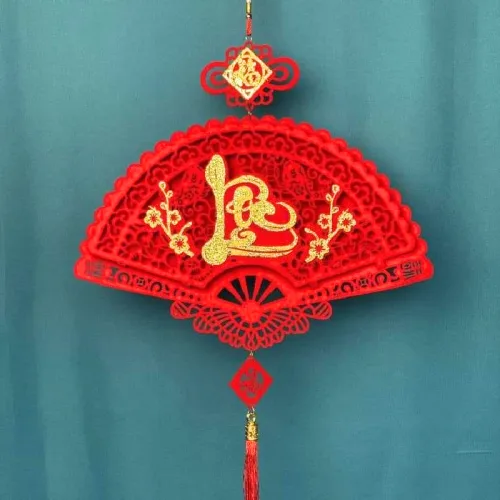 Chuyên sỉ cặp 2 Dây Treo Quạt Nhung Đỏ - Quạt Treo Trường Trang Trí Tết