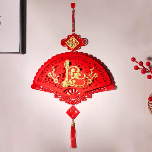 Chuyên sỉ cặp 2 Dây Treo Quạt Nhung Đỏ - Quạt Treo Trường Trang Trí Tết
