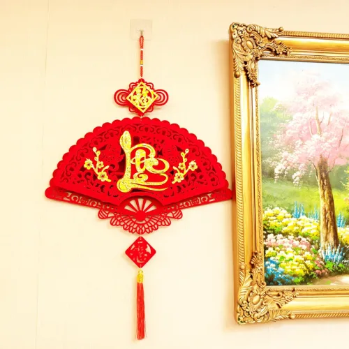 Chuyên sỉ cặp 2 Dây Treo Quạt Nhung Đỏ - Quạt Treo Trường Trang Trí Tết
