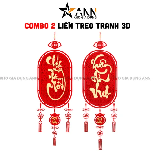 Cặp liễn treo 3D trang trí Tết 28x108cm, kèm dây treo