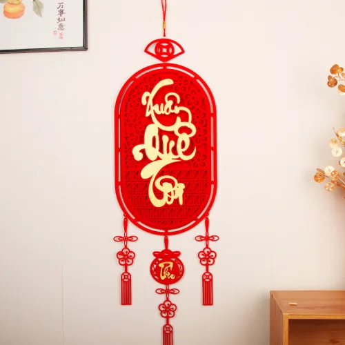 Cặp liễn treo 3D trang trí Tết 28x108cm, kèm dây treo