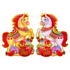 Bộ 2 Tranh Dán Cửa Hình Ngựa Trang Trí Tết 40cm
