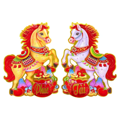 Nơi lấy sỉ cặp 2 Tranh Dán Cửa Ngựa - Tranh Dán Trang Trí Tết 80cm