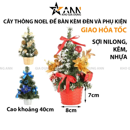 Cây thông Noel 40cm để bàn trang trí, kèm bộ phụ kiện và đèn