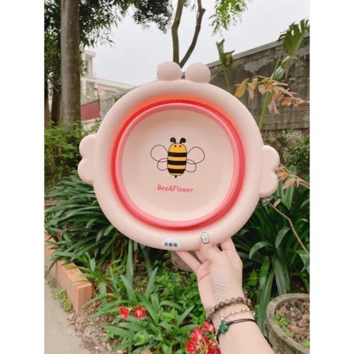 Chậu rửa mặt silicone cho bé hình con ong, gấp gọn 33x31,5x4 cm
