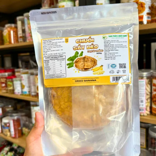 Nguồn hàng sỉ chuối Sấy Dẻo Loại Ép Miếng 400g - Túi Zip Bạc