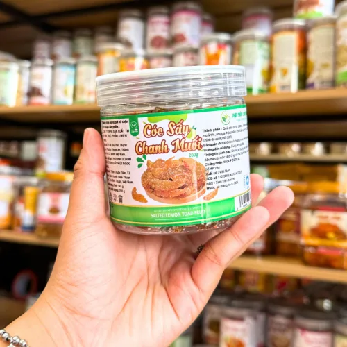 Cóc sấy chanh muối mini đóng hộp PET, khối lượng 200g