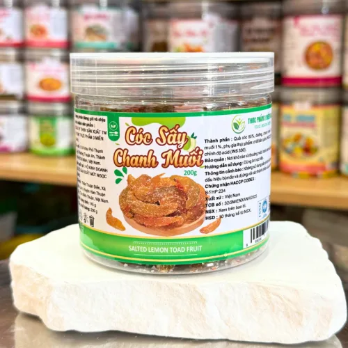 Cóc sấy chanh muối mini đóng hộp PET, khối lượng 200g
