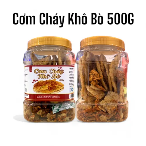 Cơm cháy khô bò vị mặn ngọt cay nhẹ, đóng hộp 500g