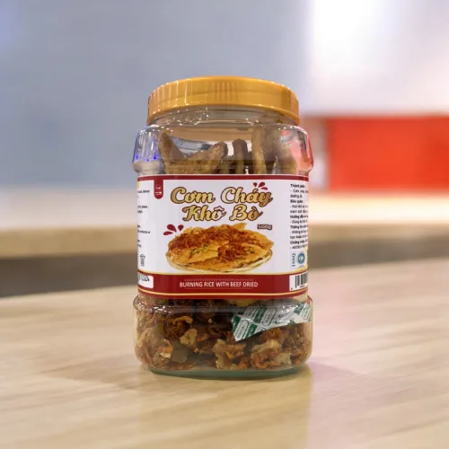 Cơm cháy khô bò vị mặn ngọt cay nhẹ, đóng hộp 500g