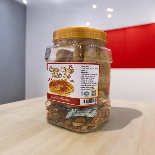 Cơm cháy khô bò vị mặn ngọt cay nhẹ, đóng hộp 500g