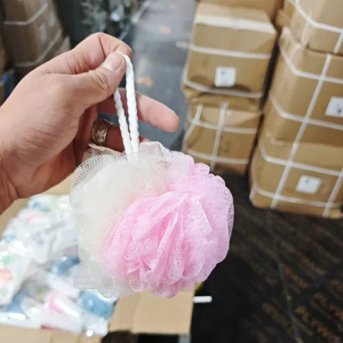 Combo 10 bông tắm tròn màu trắng hồng, hàng thường có túi