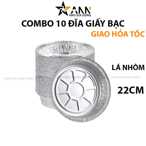 Combo 10 đĩa giấy bạc dùng cho nồi chiên không dầu, lò nướng 22 cm