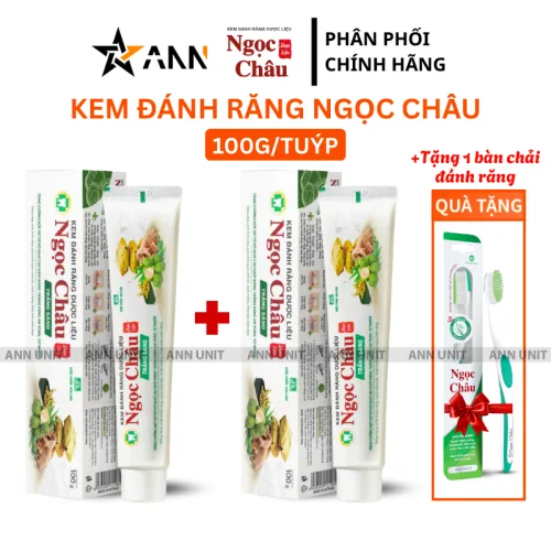 Nguồn hàng sỉ combo 2 Cây Kem Đánh Răng Ngọc Châu Trắng Răng 100g/Tuýp - Kem Đánh Răng Dược Liệu + Tặng 1 Bài Chải Đánh Răng